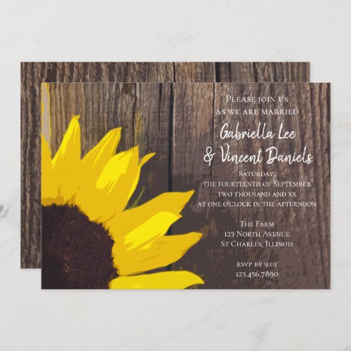 Rustic Yellow Sunflower and Barn Wood Wedding Invitation