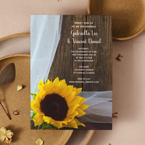 Rustic Yellow Sunflower and Barn Wood Wedding  Invitation