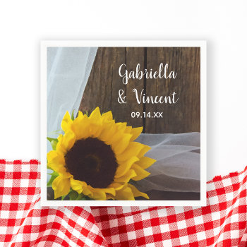 Rustic Yellow Sunflower And Barn Wood Wedding Napkins by loraseverson at Zazzle