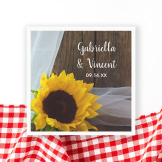 Rustic Yellow Sunflower and Barn Wood Wedding Napkins