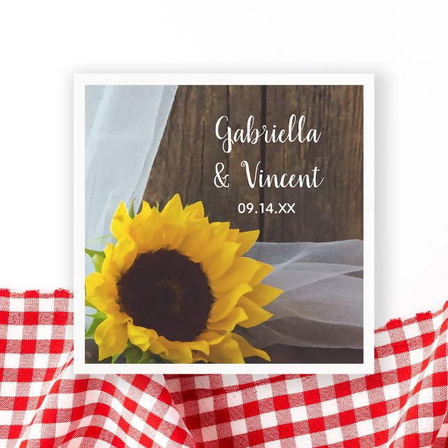 Rustic Yellow Sunflower and Barn Wood Wedding Napkins (Creator Uploaded)