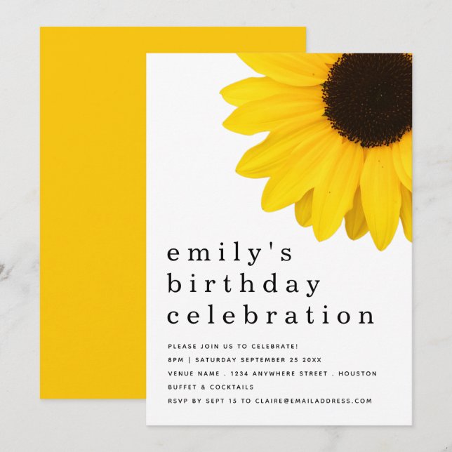 Rustic Yellow Sunflower Any Age Birthday Party Invitation (Front/Back)