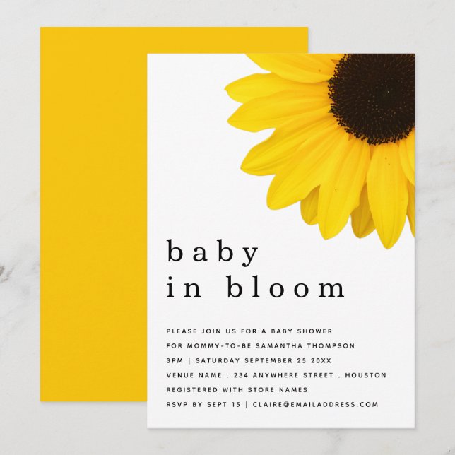 Rustic Yellow Sunflower Baby In Bloom Shower  Invitation (Front/Back)