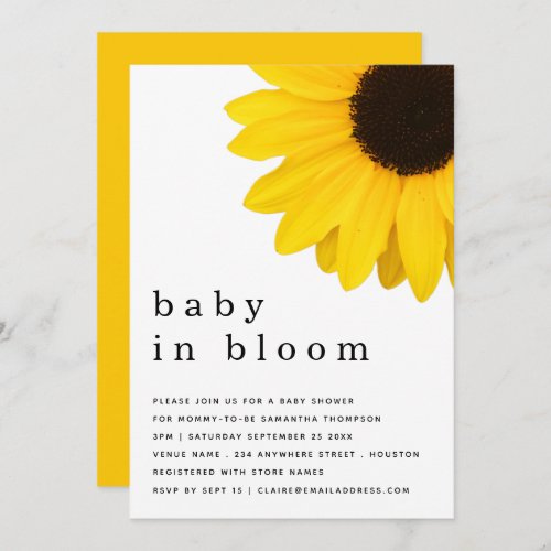Rustic Yellow Sunflower Baby In Bloom Shower  Invitation