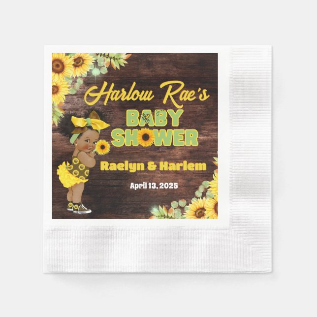 Rustic Yellow Sunflower Baby Shower Baby Girl Napkins (Front)