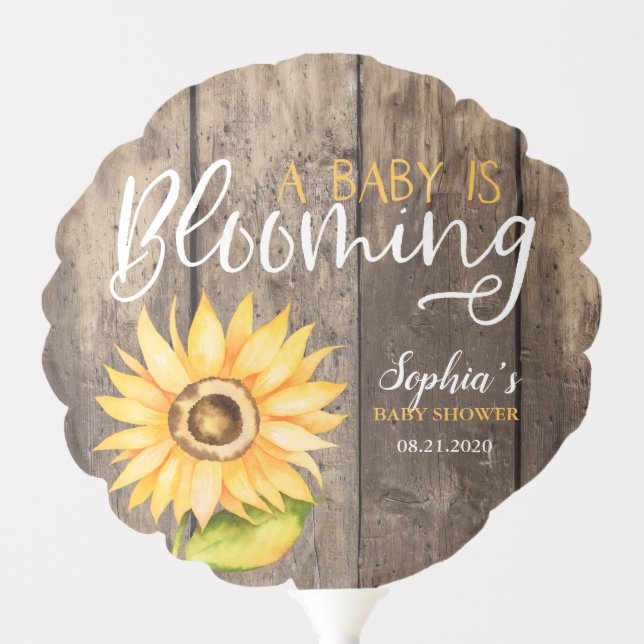 Rustic Yellow Sunflower Baby Shower Balloon (Front)