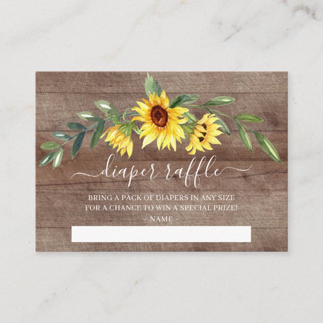 Rustic Yellow Sunflower Baby Shower Diaper Raffle Enclosure Card (Front)