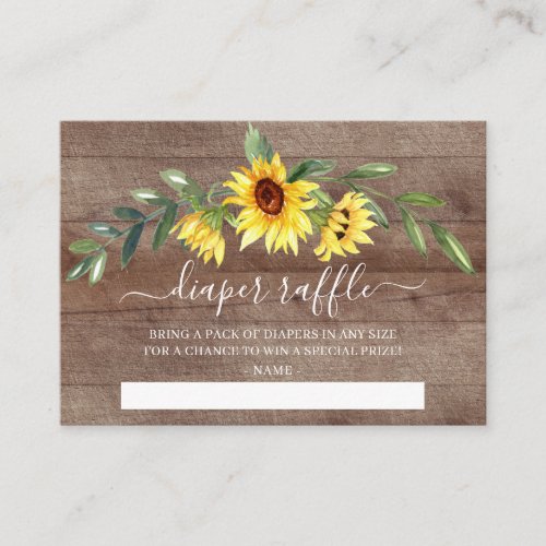 Rustic Yellow Sunflower Baby Shower Diaper Raffle Enclosure Card