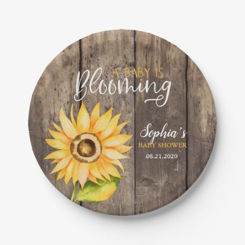 Rustic Yellow Sunflower Baby Shower Paper Plates