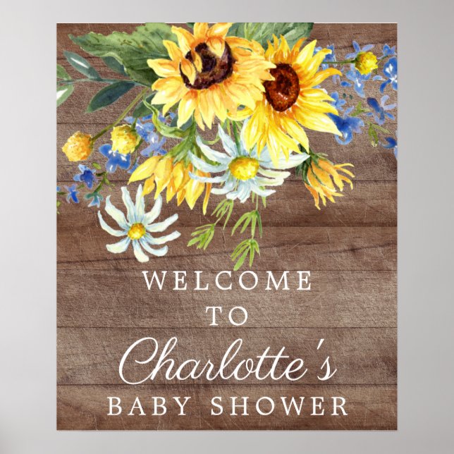 Rustic Yellow Sunflower Baby Shower Welcome Sign (Front)