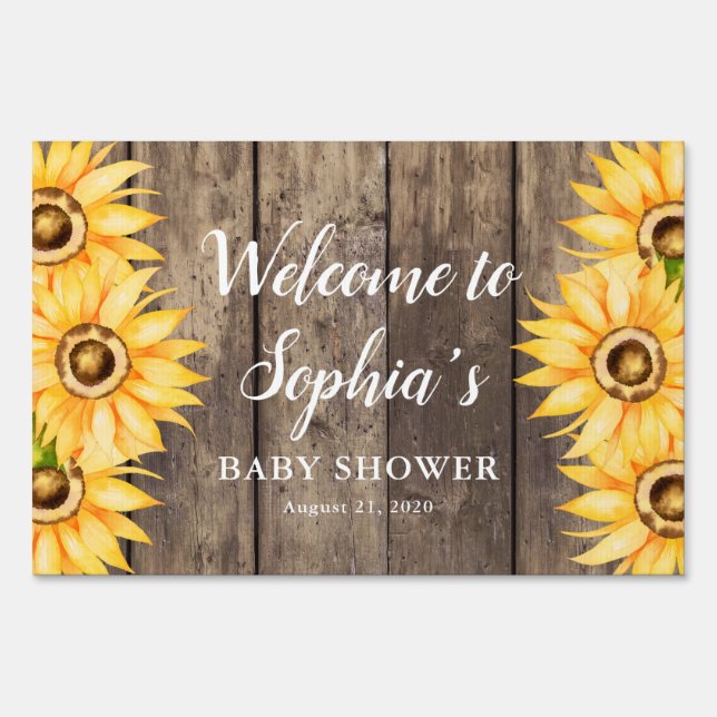 Rustic Yellow Sunflower Baby Shower Welcome Sign (Front)