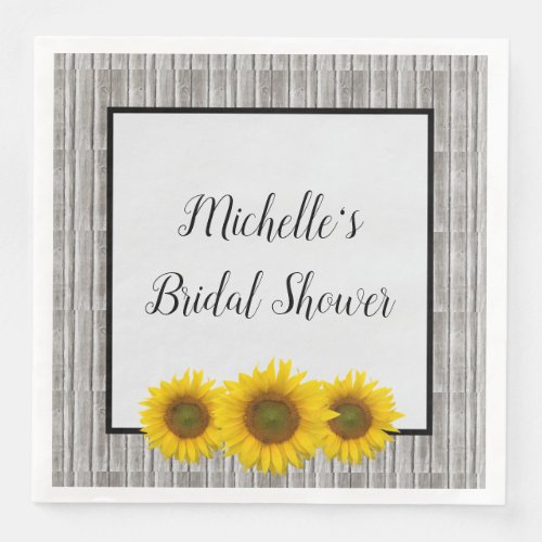 Rustic Yellow Sunflower Barn Door Bridal Shower Paper Dinner Napkins