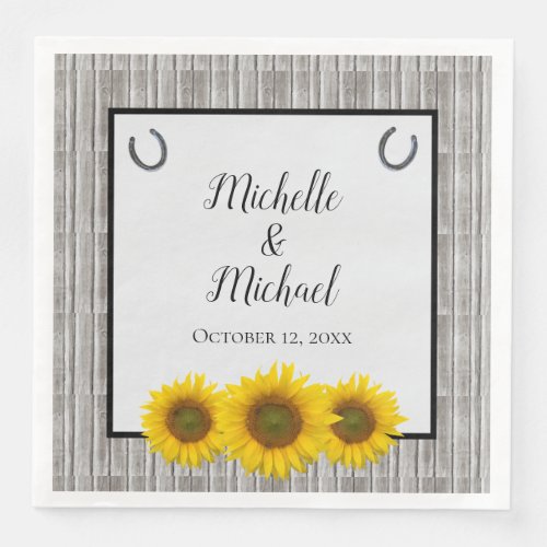 Rustic Yellow Sunflower Barn Door Wedding Paper Dinner Napkins