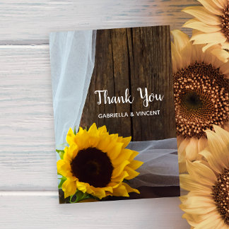 Rustic Yellow Sunflower Barn Wedding Thank You Card