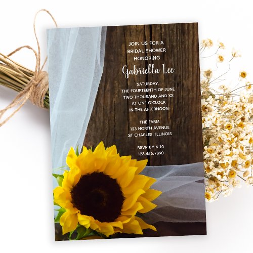 Rustic Yellow Sunflower Barn Wood Bridal Shower Invitation