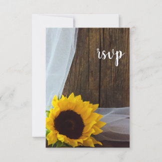Rustic Yellow Sunflower Barn Wood Wedding RSVP Card