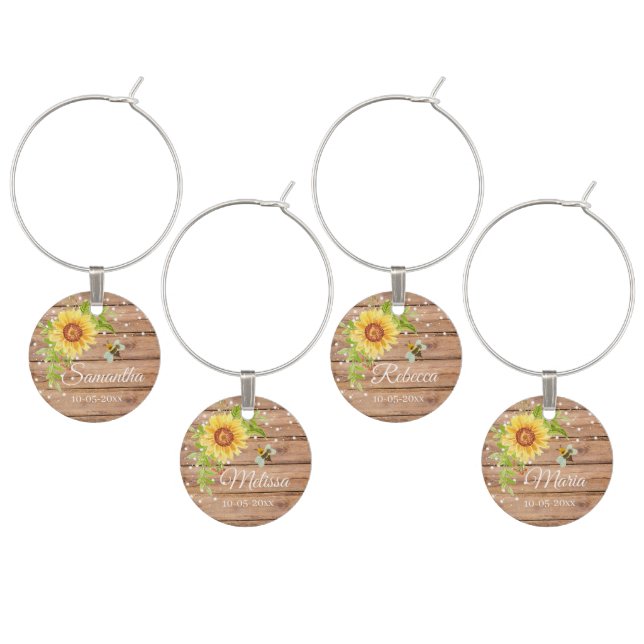 Rustic Yellow Sunflower Bee Wine Charm (Staggered)