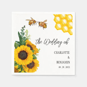 Rustic Yellow Sunflower & Bees Wedding Napkins