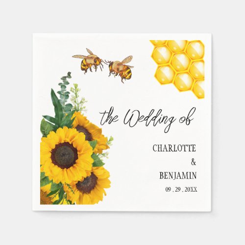 Rustic Yellow Sunflower  Bees Wedding  Napkins
