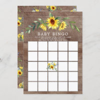 Rustic Yellow Sunflower BINGO Baby Shower Game Invitation