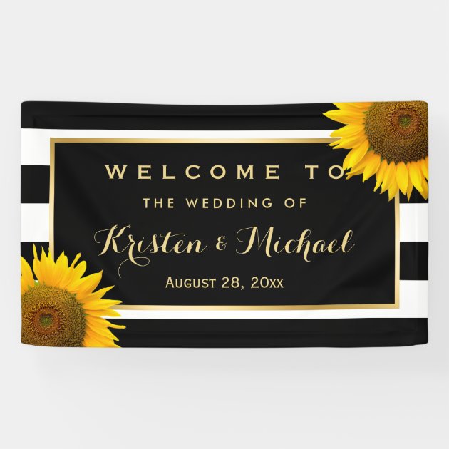Rustic Yellow Sunflower Black White Wedding Party Banner