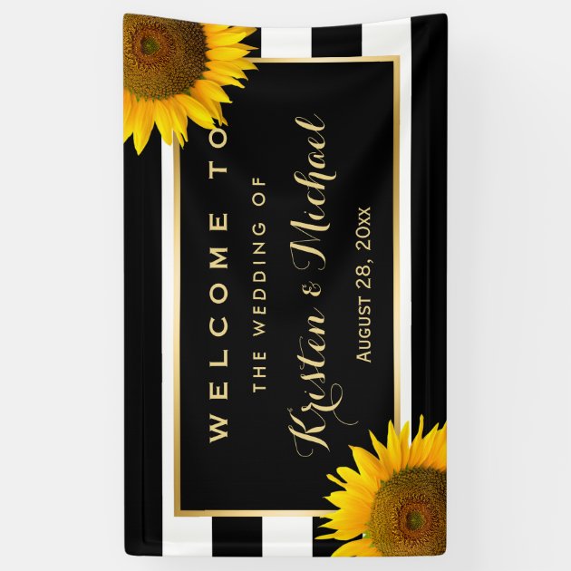 Rustic Yellow Sunflower Black White Wedding Party Banner