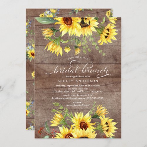 Rustic Yellow Sunflower Bridal Shower Brunch Invitation