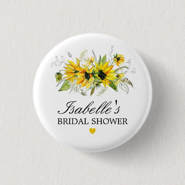 Rustic Yellow Sunflower Bridal Shower Button (Front)