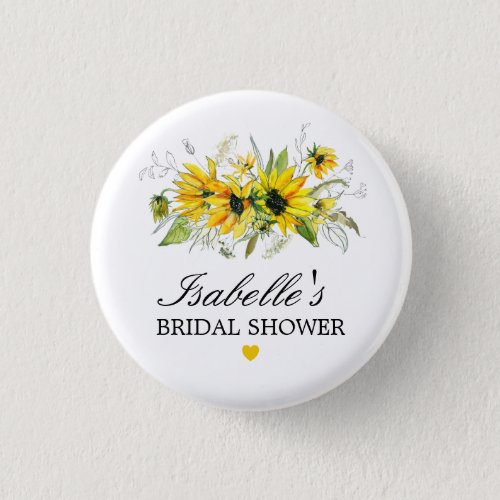 Rustic Yellow Sunflower Bridal Shower Button