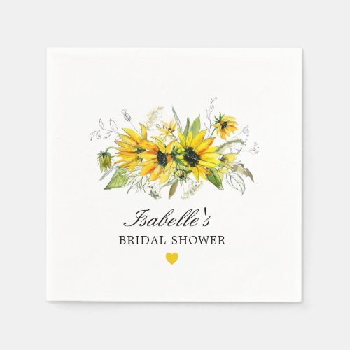 Rustic Yellow Sunflower Bridal Shower Napkins