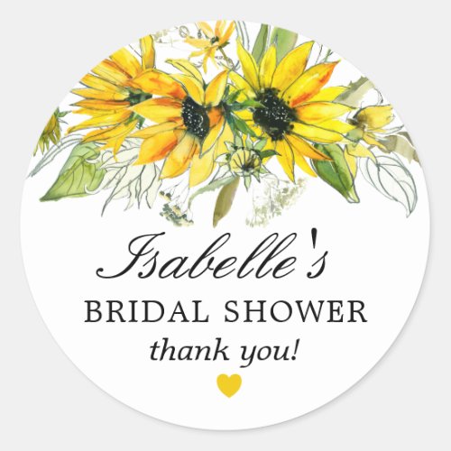 Rustic Yellow Sunflower Bridal Shower Thank You Classic Round Sticker