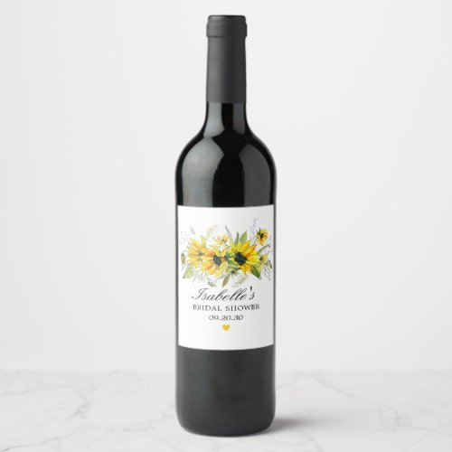 Rustic Yellow Sunflower Bridal Shower Wine Label