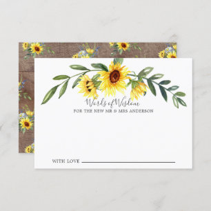 Rustic Yellow Sunflower Bride Words of Wisdom Invitation