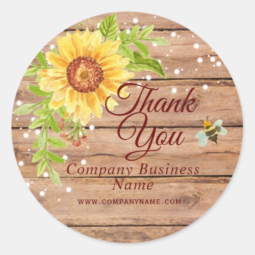 Rustic Yellow Sunflower Business Thank You Classic Round Sticker