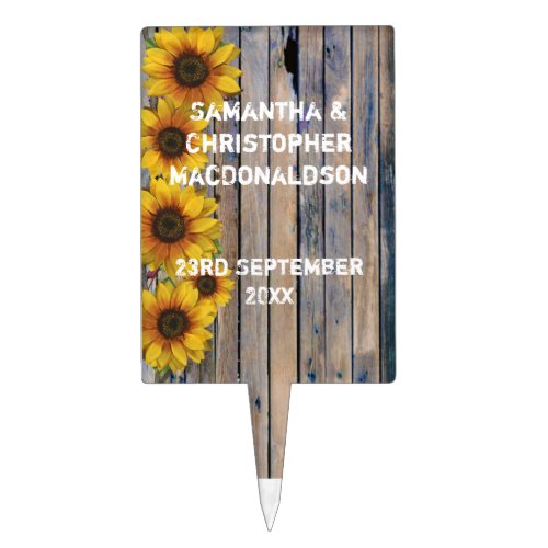 Rustic yellow sunflower country floral wedding cake topper