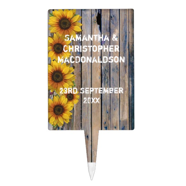 Rustic yellow sunflower country floral wedding cake topper (Front)