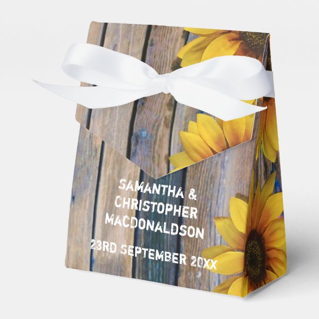Rustic yellow sunflower country floral wedding favor boxes (Front Side)