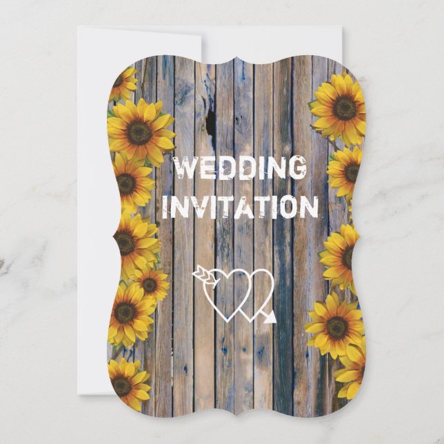 Rustic yellow sunflower country floral wedding invitation (Back)