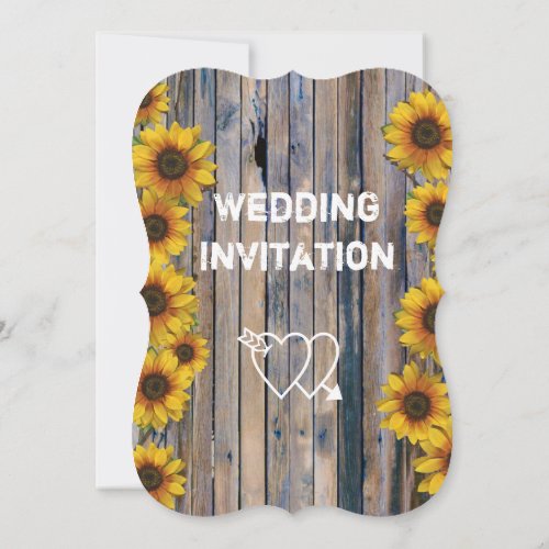 Rustic yellow sunflower country floral wedding invitation