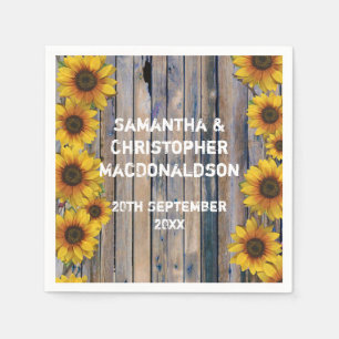 Rustic yellow sunflower country floral wedding napkins