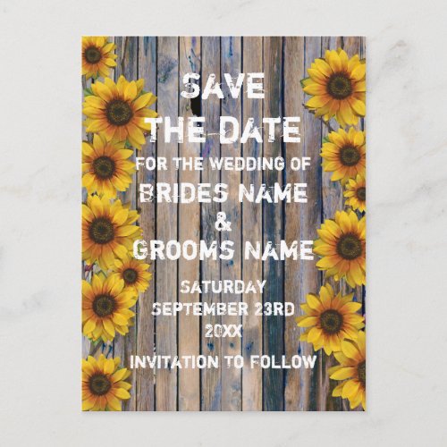 Rustic yellow sunflower country save the date announcement postcard