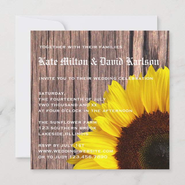 Rustic Yellow Sunflower Country Wedding Invitation (Front)