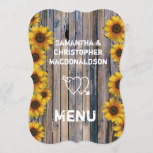 Rustic yellow sunflower country wedding menu
