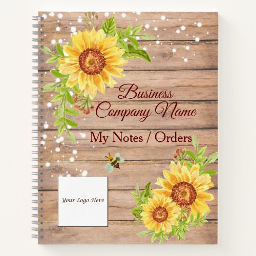 Rustic Yellow Sunflower Custom Business Notebook