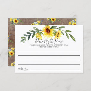Rustic Yellow Sunflower Date Night Ideas Card