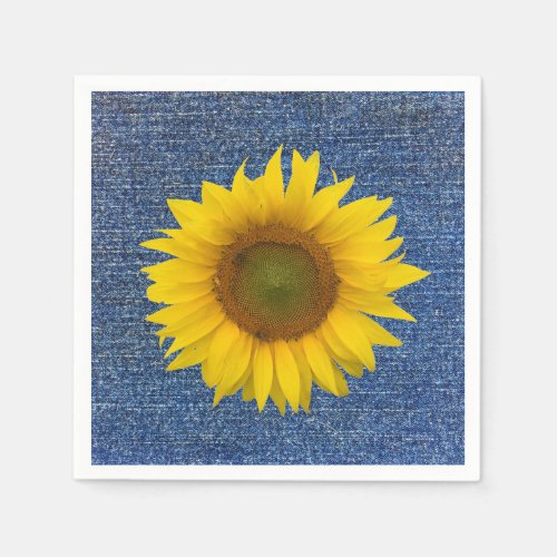 Rustic Yellow Sunflower Denim Harvest Napkin