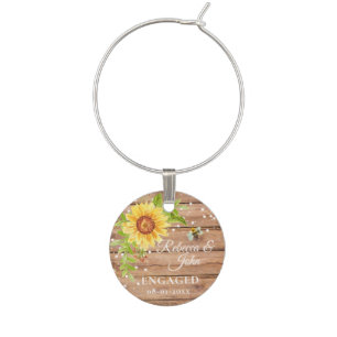 Rustic Yellow Sunflower Engaged  Wine Charm