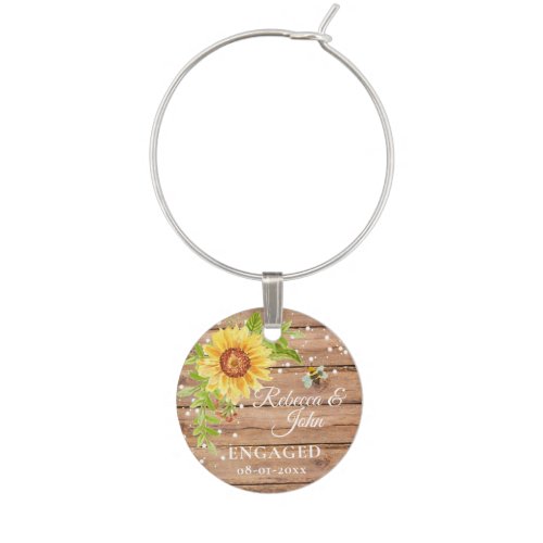 Rustic Yellow Sunflower Engaged  Wine Charm