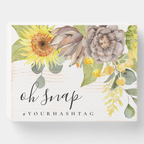 RUSTIC YELLOW SUNFLOWER EUCALYPTUS FLORAL OH SNAP WOODEN BOX SIGN