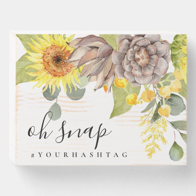 RUSTIC YELLOW SUNFLOWER EUCALYPTUS FLORAL OH SNAP WOODEN BOX SIGN (Front Horizontal)